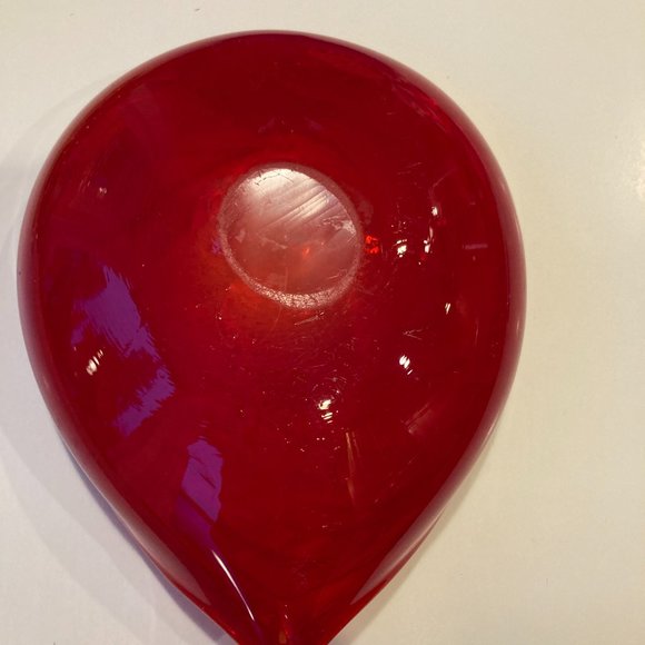 Vintage Blown Art Glass Bowl Dish Heart Shaped Red Swirl 8x7" Murano Style Decor - Picture 2 of 7